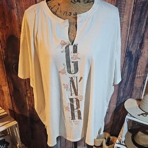 Women's Cream Graphic Guns and Roses Top Plus Size 3